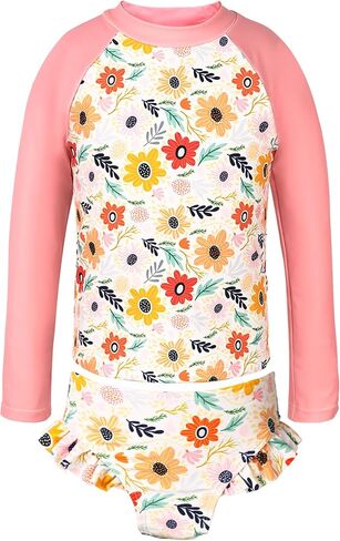 Girls Swimsuit,Toddler Girls Bathing Suit Long Sleeve Rush Guard Swimwear,UPF 50+ Quick Dry Summer Beach Swimsuit in Saudi Arabia