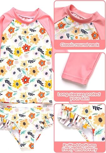 Girls Swimsuit,Toddler Girls Bathing Suit Long Sleeve Rush Guard Swimwear,UPF 50+ Quick Dry Summer Beach Swimsuit in Saudi Arabia