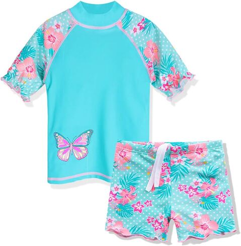 Toddler Girls Rash Guard Short Sleeve Two Piece Swimsuits for Girls Swimwear Kids Surfing Suit UPF 50+ 3-10 Years… in Kuwait