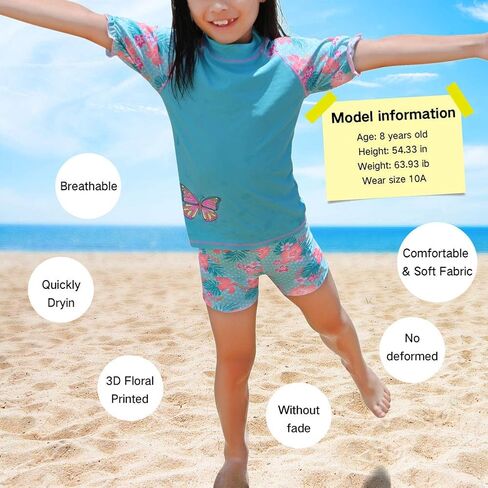Toddler Girls Rash Guard Short Sleeve Two Piece Swimsuits for Girls Swimwear Kids Surfing Suit UPF 50+ 3-10 Years… in Kuwait