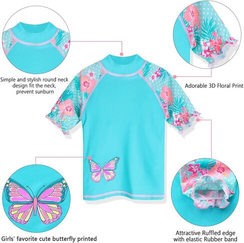Toddler Girls Rash Guard Short Sleeve Two Piece Swimsuits for Girls Swimwear Kids Surfing Suit UPF 50+ 3-10 Years… in Kuwait