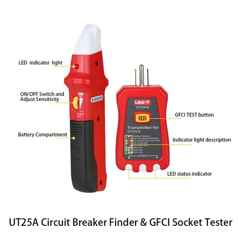 UNI-T UT25A Digital AC Circuit Breaker Finder and Tracker Kit with Electrical Integrated GFCI Outlet Socket Tester, Working on AC 90-120V, Adjustable Sensitivity Buzzer Indication, Flashing LEDs in Saudi Arabia