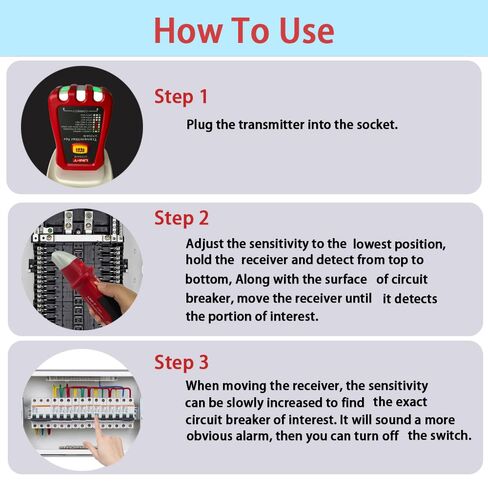 UNI-T UT25A Digital AC Circuit Breaker Finder and Tracker Kit with Electrical Integrated GFCI Outlet Socket Tester, Working on AC 90-120V, Adjustable Sensitivity Buzzer Indication, Flashing LEDs in Saudi Arabia