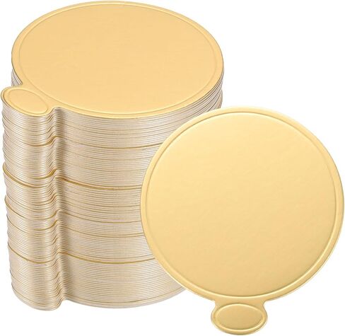 uxcell 200pcs Mini Cake Boards, Mousse Cake Cardboards Round Cake Bases Plates Cupcake Dessert Displays Base Tray for Cupcakes, Cakes, Pastries Base - Grease Proof (Silver Tone) in Saudi Arabia