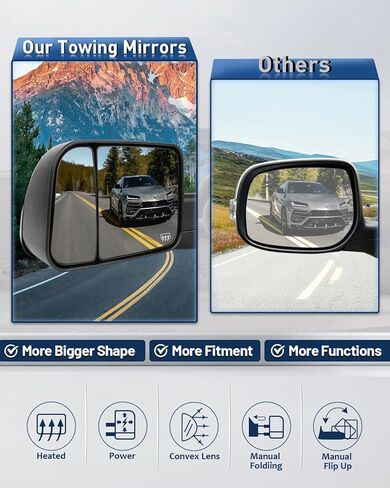 ECCPP Towing Mirrors Left and Right Side Tow Mirrors Replacement fit for 1998-2002 for Dodge for Ram 1500 2500 3500 Truck with Power Adjusted Heated No Light Pair Mirrors Manual Filp up in Kuwait