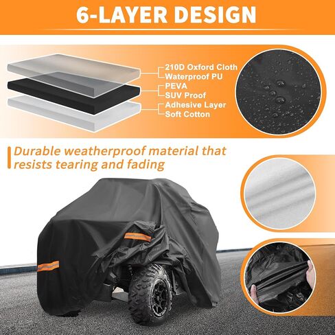 X AutoHaux ATV غطاء لـ Can-Am Outlander 400 500 650 800R مقاومة للماء 4 Wheelers Quad Cover for Can-Am Renegade 1000 800r Sun Sun Rain Scophorting 210d-Pu Black in Kuwait