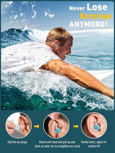 Swimming Ear Plugs with Lanyard, Custom-fit, Blocks Out Water Lets Sound in, Swimmer Earplugs for Swimming, Surfing, Diving and Other Water Activities, Black in Saudi Arabia