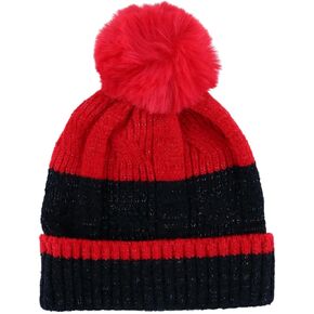 Women's Lurex Two-Tone Winter Beanie Hat with Pom