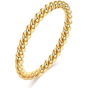 MYNENEY 2mm Gold/Silver/Black Knuckle Rope Beaded Bands Classical Simple Plain Statement Rings Stackable Wedding Ring for Women Girls