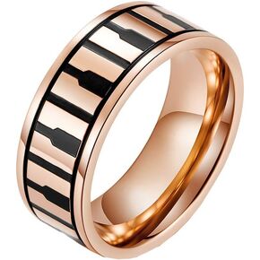 Men's Women's Stainless Steel 8MM Piano Keys Spinner Ring Promise Wedding Band