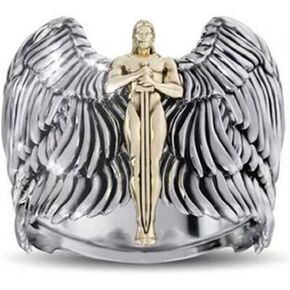 HUKQBUNX 925 Sterling Silver 18K Gold warrior sword angel wings two color men's domineering diamond ring size 6-10