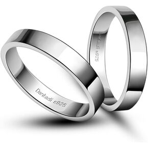 S925 Sterling Silver platinumplated Couple Ring Classic Solid glossy men's and women's wedding Ring Jewelry 3.5MM thick Sizes 3-13 (White gold, 4.5)