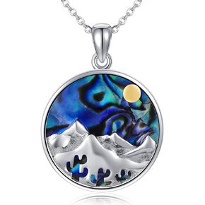 JERWLI Ocean Wave/Mountain Necklace Sterling Silver Abalone Shell Wave Pendant/Mountain Range Pendant Ocean Jewelry Beach Gifts For Women Girls