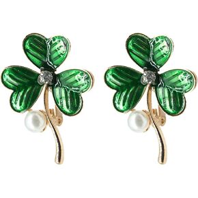 Amosfun 2 Pcs Green Crystal Brooch Pin Shamrock Enamel Lapel Pins St Patricks Day Brooch Pin Saint Patricks Day Party Favor