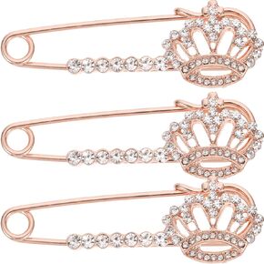 3pcs Crown Brooch Pin Rhinestone Brooch Pin Safety Pin Sweater Shawl Clips Cardigan Shawl Pin Dress Shirt Clips for Women Golden