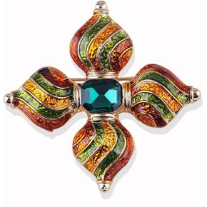 Cross Brooch Pin Green Crystal Retro Lapel Brooches for Women Girls Men Fashion Jewelry Gift, Metal, crystal in Kuwait