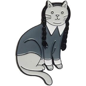 MIXIA Gothic Style Wednesday Adamdams Enamel Brooch Adams Cartoon Cat Pin Personality Unique Collar Backpack Jewelry Accessories