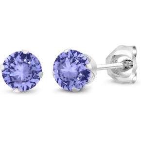 Gem Stone King 925 Sterling Silver Blue Tanzanite Stud Earrings For Women (0.60 Cttw, Gemstone Birthstone, Round 4MM)