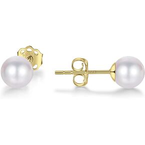 14k Solid Gold Pearl Earrings for Women Freshwater Real Round Pearl Stud Earrings Hypoallergenic with Genuine Cultured Pearls