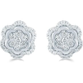 Women Round Diamond Stud Earrings set in Sterling Silver Floral Cluster 1/4 Cttw to 1/2 Cttw in Saudi Arabia