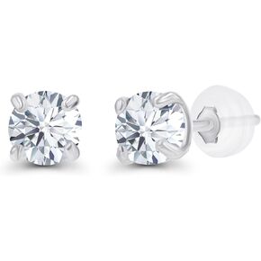 Solid 925 Sterling Silver Gold Plated 3mm Round Genuine Gemstone Birthstone Stud Earrings For Women