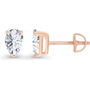 14K Gold Plated 925 Sterling Silver Hypoallergenic 7x5mm Pear Cut Prong Set Genuine Birthstone Solitaire Screwback Stud Earrings