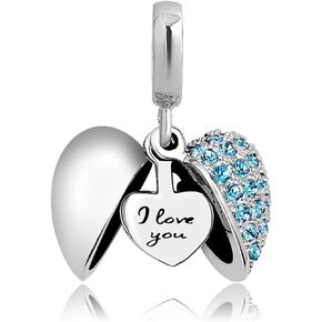 KunBead I Love You Heart Birthstone Charms for Bracelets Birthday Gift for Grandma Sister Mom Best Friend