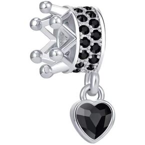 Princess Crown Heart Charm for Bracelets White Blue Black Bead for Women Gril Mom Daughter Sister Birthday