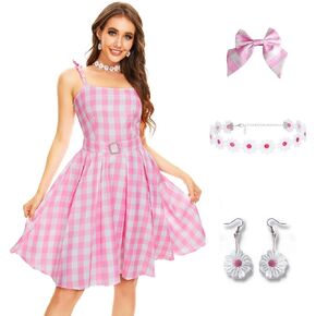 LILLIWEEN Pink Gingham Dress 2023 Movie Live Version Halloween Cosplay Skirt Swimsuit Set for Women