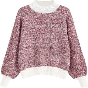ZAFUL Fall Sweaters for Women 2023 Turtleneck Fuzzy Chunky Knit Mock Neck Sweater Casual Long Sleeve Soft Loose Knitted Tops