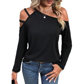 LilyCoco Womens Off Shoulder Tops Long Lantern Sleeve Sexy Casual Loose Fit Shirts