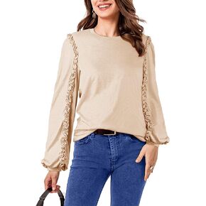 VICIALL Long Sleeve Ruffled Tops for Women Crew Neck Casual Loose Blouse T-Shirts