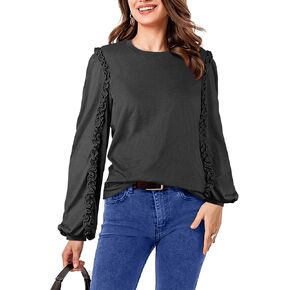 VICIALL Long Sleeve Ruffled Tops for Women Crew Neck Casual Loose Blouse T-Shirts