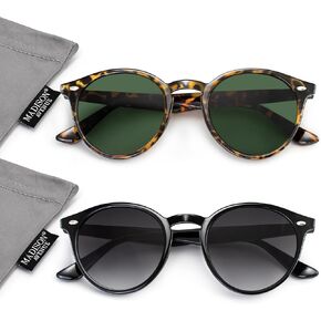 Madison Avenue 2 Pack Retro Round Sunglasses for Women Men UV Protection, Vintage Classic Womens Mens Sun Glasses Sun Shades