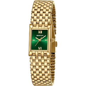 BOFAN Gold Watches for Women Luxury Ladies Quartz Wrist Watches with Stainless Steel Bracelet,Waterproof.Womens Casual Fashion Small Gold Watch.Tools Bracelet Adjustment Included.(Green-Gold)