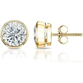 1/4 Carat Lab Grown Diamond Round Stud Earrings in 14k Gold (G-H, SI1-SI2, cttw) Bezel-set Push Back by Diamond Wish