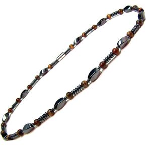 Men's Hematite Therapy & Healing Stone with Tiger's Eye Bead Necklace
