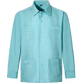 Men's Long Sleeve Guayabera Shirts for Men Cuban Shirt for Men…