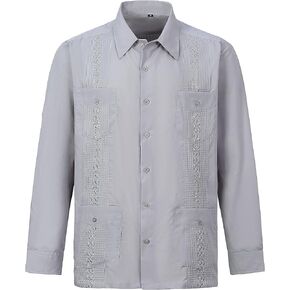 قمصان رجالي بأكمام طويلة من Guayabera قميص كوبي للرجال...