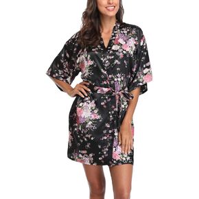 MissNina Women's Floral Silk Kimono Robes Bridesmaid Satin Robes Wedding Party Sleepwear