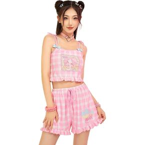 Women's Flora Cami Top and Shorts with Choker Summer Loungewear Two-Piece Pajamas Set Sleepwear