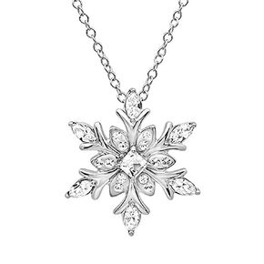 Sither Crystal Snow Flake Necklace for Women Girls Snowflake Necklace Silver Winter Jewelry Accessories for Christmas Gift