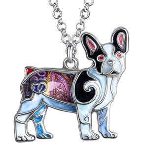 Enamel French Bulldog Dog Necklace Rhinestones Pendant Cute Design for Women Girls