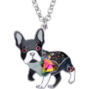 Enamel French Bulldog Dog Necklace Rhinestones Pendant Cute Design for Women Girls