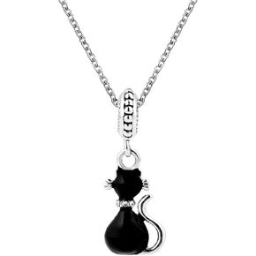 Mini 18 inch Women Girls Cute Black Cat Animal Charm Pendant Necklace Birthday Gifts for Mom Sister Daughter Grandma