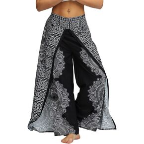 Lu's Chic Women's Boho Pants Wide Leg Gaucho Harem Yoga Flowy Bohemian Indian Side Split Palazzo