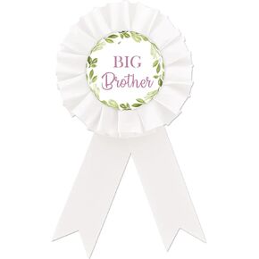 White Big Brother Tinplate Badge Pin, White Rosette Big Brother for Boy's Birthday, Eucalyptus Leaves Brother To Be Award Badge Pin, Baby Shower Party Decorations