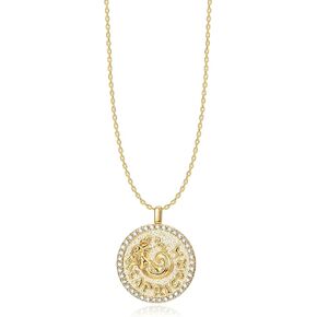 Constellation Necklace Pendant 14K Gold-Plated Hammered Round Disc Engraved Zodiac Sign Pendant 16.9’’ Adjustable Dainty Necklace Mothers Gifts for Her