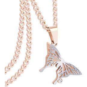 555Jewelry Stainless Steel Cubic Zirconia 3D Butterfly Necklace for Women & Girls