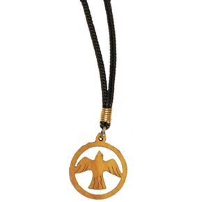 Catholica Shop Holy Spirit Dove Round Medallion Light Wooden Pendant Cord Necklace | Lot of 6 | Medal Size: 1.0 inch | Confirmation Special Occasion Favors for boys and Girls | Made in Brazil